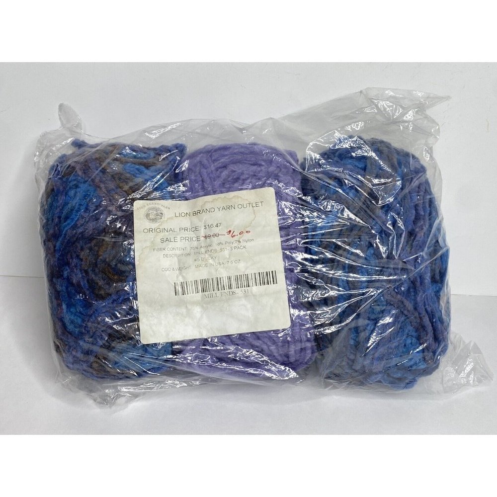 Lot Of 3 Lion Brand Homespun Yarn Mills‎ End 531 Blue Purple New